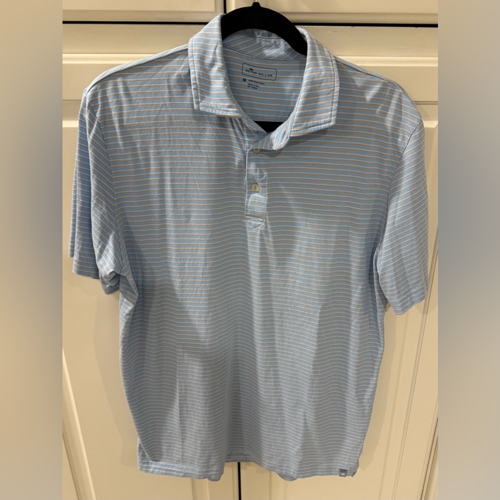 Sold 

Peter Millar Sky Blue Striped Polo Shirt
